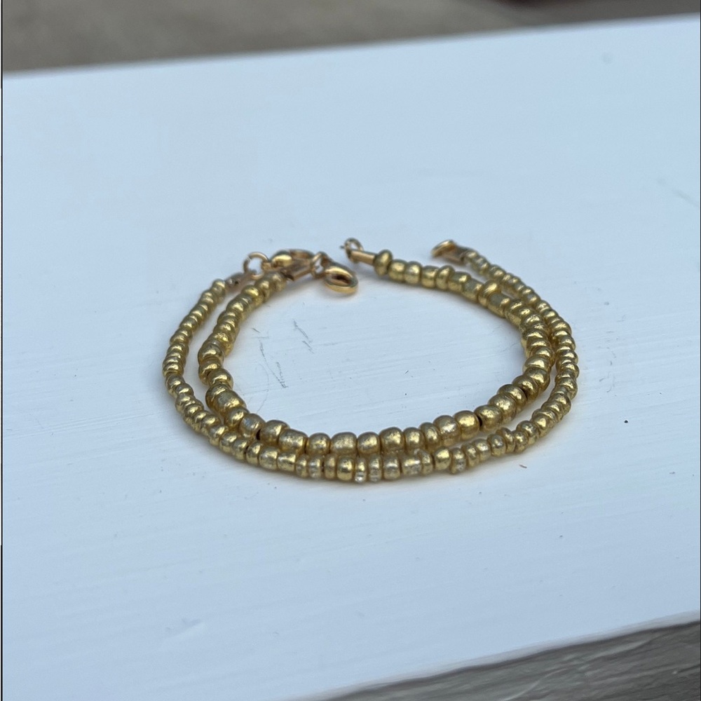 gold bead bangle bracelet set of 2 adjustable - Picture 2 of 2